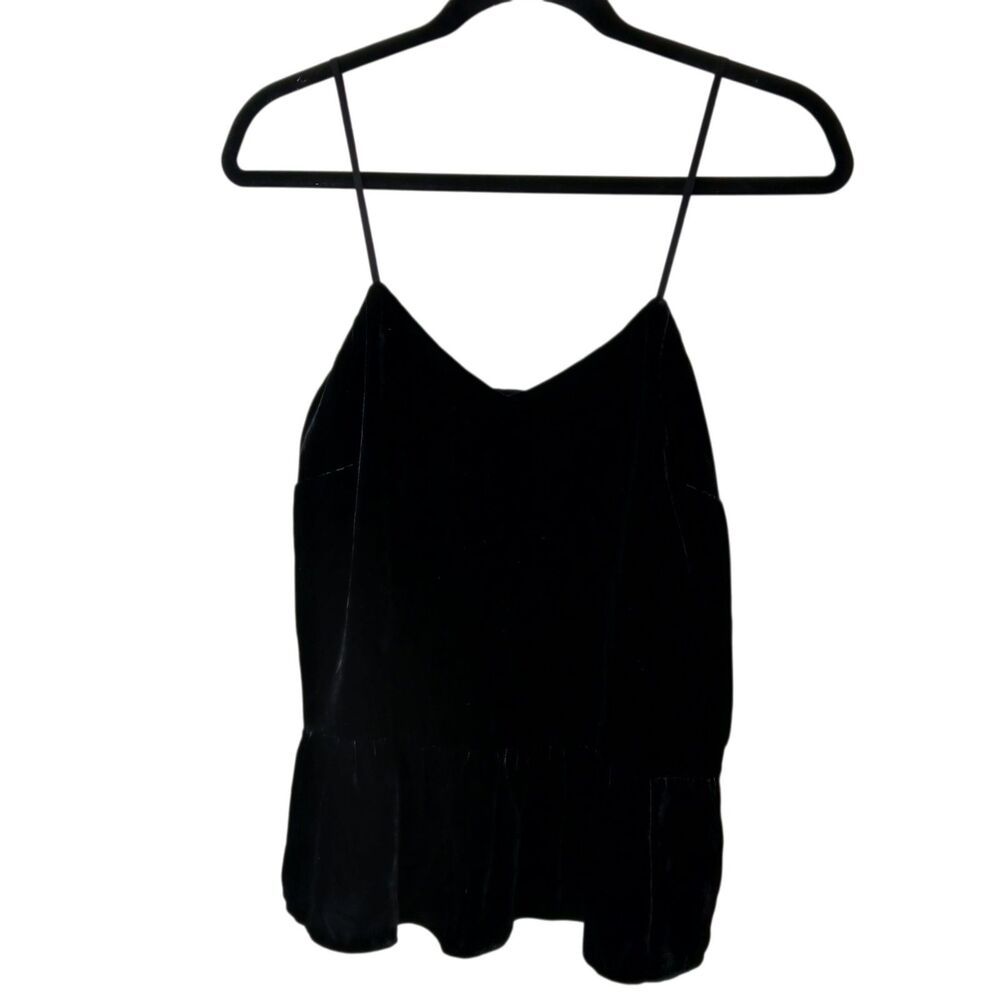 J. Crew Size 2 Cami Black Velvet Ruffled Hem Tank Top Adjustable Straps‎ Lined